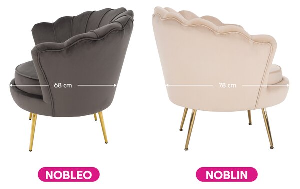 KONDELA Fotel Art-deco stílusban, bézs Velvet anyag/gold chróm-arany, NOBLIN