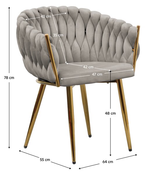 KONDELA Étkezőszék, szürkésbarna Taupe Velvet szövet/gold króm arany, DEILA