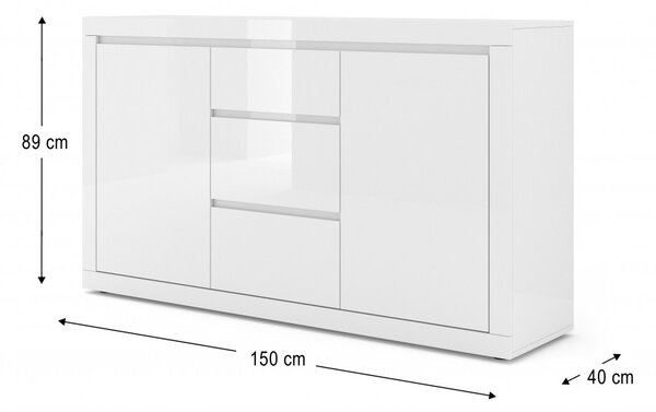 Magasfényű fehér komód BELLO BIANCO 3