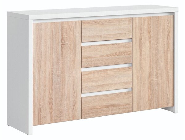 Komód Nolroma 103, Laminált forgácslap, 92x144x41cm, Fehér, Sonoma tölgy