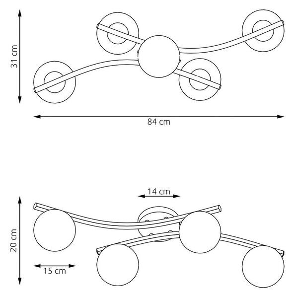 EMIBIG LIGHTING Opus mennyezeti lámpa, 85 cm hosszú, opál, 84 4 lámpás., dimmelhető, Fekete, Nappali / Étkező, fém, Modern