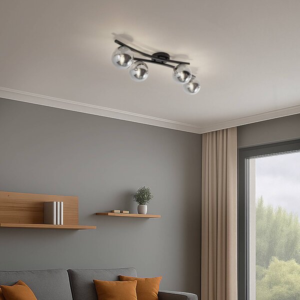 EMIBIG LIGHTING Opus mennyezeti lámpa, 84 cm hosszú, füstszürke/fekete, 4 lámpás., dimmelhető, Fekete, Nappali / Étkező, fém, Modern