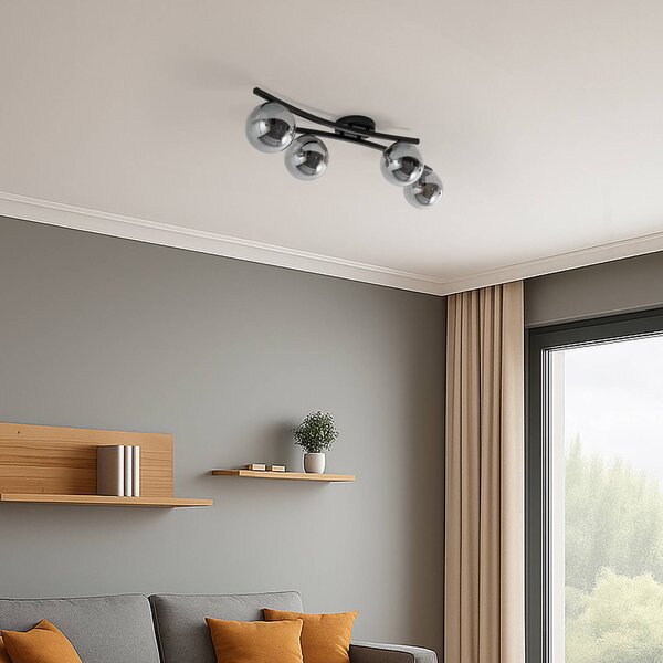 EMIBIG LIGHTING Opus mennyezeti lámpa, 84 cm hosszú, füstszürke/fekete, 4 lámpás., dimmelhető, Fekete, Nappali / Étkező, fém, Modern