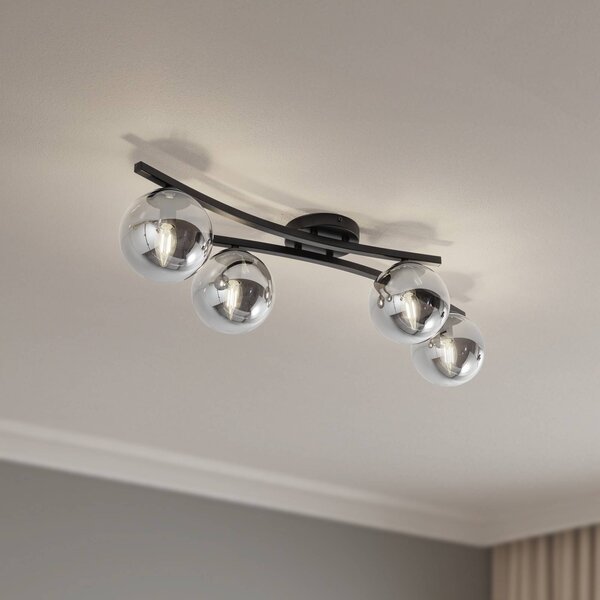 EMIBIG LIGHTING Opus mennyezeti lámpa, 84 cm hosszú, füstszürke/fekete, 4 lámpás., dimmelhető, Fekete, Nappali / Étkező, fém, Modern
