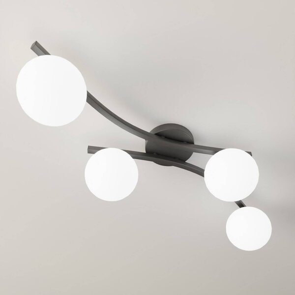 EMIBIG LIGHTING Opus mennyezeti lámpa, 85 cm hosszú, opál, 84 4 lámpás., dimmelhető, Fekete, Nappali / Étkező, fém, Modern