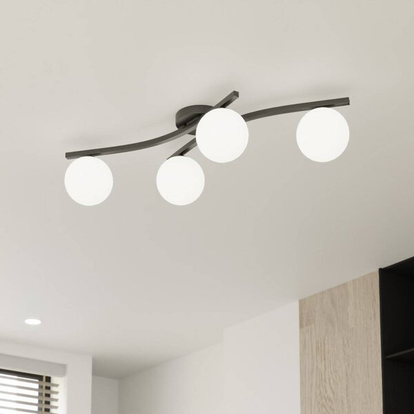 EMIBIG LIGHTING Opus mennyezeti lámpa, 85 cm hosszú, opál, 84 4 lámpás., dimmelhető, Fekete, Nappali / Étkező, fém, Modern
