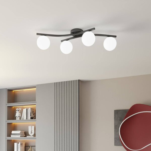 EMIBIG LIGHTING Opus mennyezeti lámpa, 85 cm hosszú, opál, 84 4 lámpás., dimmelhető, Fekete, Nappali / Étkező, fém, Modern