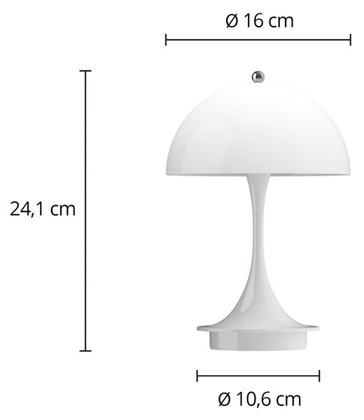 Louis Poulsen újratölthető világítás Panthella PORTABLE 160 V3 opálfehér, dimmelhető, Fehér / opál, Nappali / Étkező, Műanyag, Dizájn