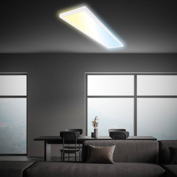 Briloner LED panel Tava CCT, fehér, 98 x 20 cm, háttérvilágítás, műanyag, dimmelhető, Fehér / opál, Dolgozószoba / Iroda, Műanyag