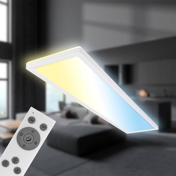 Briloner LED panel Tava CCT, fehér, 98 x 20 cm, háttérvilágítás, műanyag, dimmelhető, Fehér / opál, Dolgozószoba / Iroda, Műanyag