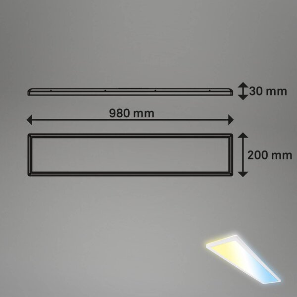 Briloner LED panel Tava CCT, fehér, 98 x 20 cm, háttérvilágítás, műanyag, dimmelhető, Fehér / opál, Dolgozószoba / Iroda, Műanyag