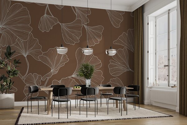 Fotótapéta Elegáns levélminta barna háttéren, Modern fotótapéta, Modern fotótapéta, w00328v3 - Muralas.hu