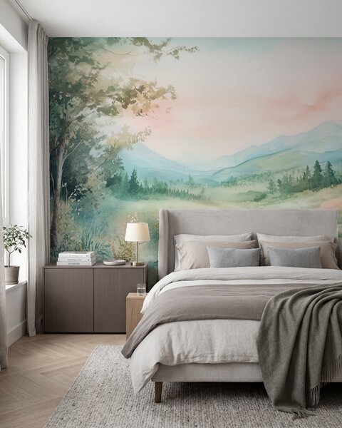 Fotótapéta akvarell táj, ösvény és hegyek, Fotótapéta akvarell, w02764 : Uwalls.hu