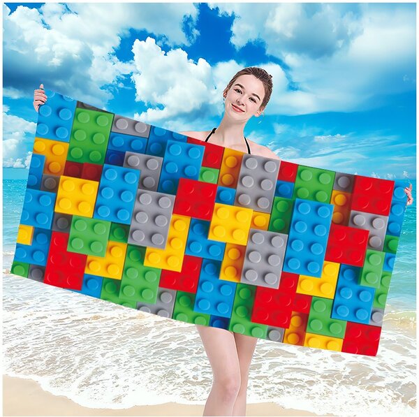 Színes lego tégla mintás strandtörölköző, 100 x 180 cm