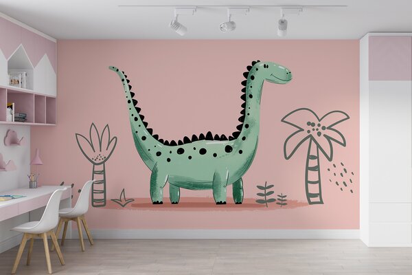 Fotótapéta Rajzfilm dinoszaurusz növényekkel és levelekkel, Modern fotótapéta, Modern fotótapéta, w01357 - Muralas.hu