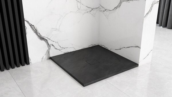 Rea BLACK STONE - Kő zuhanytálca 80 x 120 x 3,5 cm + szifon, fekete, REA -K9602