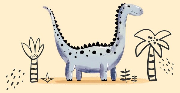 Fotótapéta Rajzfilm dinoszaurusz növényekkel és virágokkal, Dinoszauruszos fotótapéta, Népszerű fotótapéta, w01357v2 - Tapeko.hu