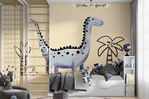 Fotótapéta Rajzfilm dinoszaurusz növényekkel és virágokkal, Dinoszauruszos fotótapéta, Népszerű fotótapéta, w01357v2 - Tapeko.hu