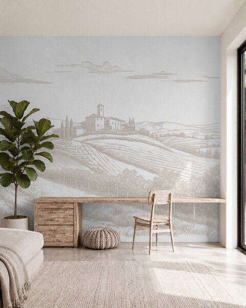 Fotótapéta Toszkánai tájak, Olaszország, szőlőskertek, természet, régi kastély, bézs színek, Fotótapéta provence stílusban, w03349 : Uwalls.hu