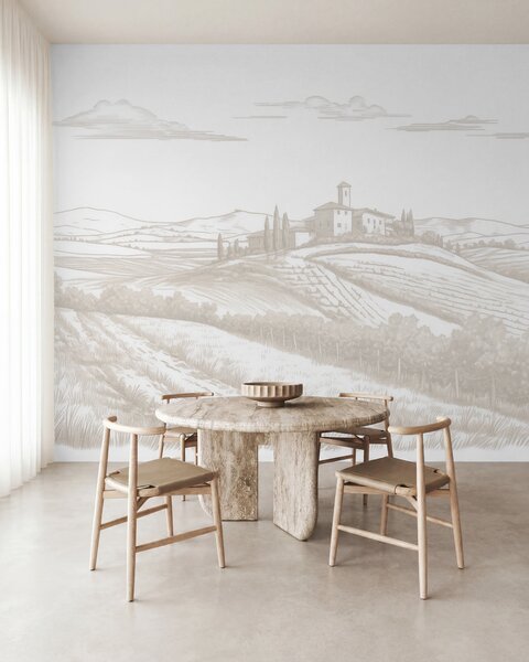 Fotótapéta Toszkánai tájak, Olaszország, szőlőskertek, természet, régi kastély, bézs színek, Fotótapéta provence stílusban, w03349 : Uwalls.hu