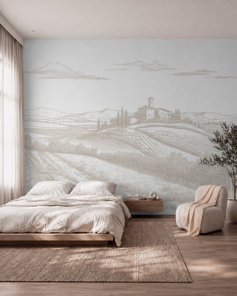 Fotótapéta Toszkánai tájak, Olaszország, szőlőskertek, természet, régi kastély, bézs színek, Fotótapéta provence stílusban, w03349 : Uwalls.hu