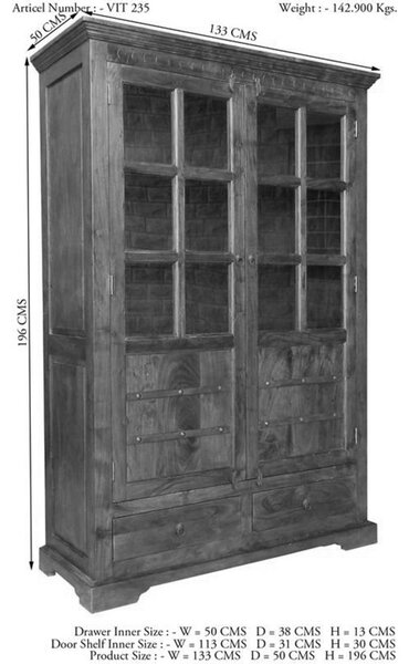 CAMBRIDGE HONEY vitrin masszív akác, mézszínű 196x134 cm
