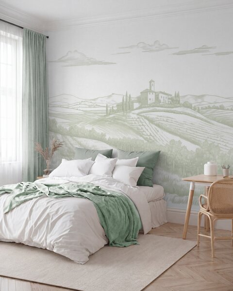Fotótapéta Toszkána tájak, Olaszország, szőlőskertek, természet, régi kastély, zöld színek, Fotótapéta provence stílusban, w03349v2 : Uwalls.hu