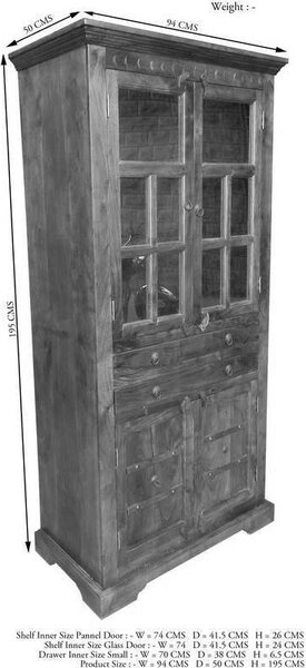 CAMBRIDGE HONEY vitrin masszív akác, mézszínű 195x95 cm
