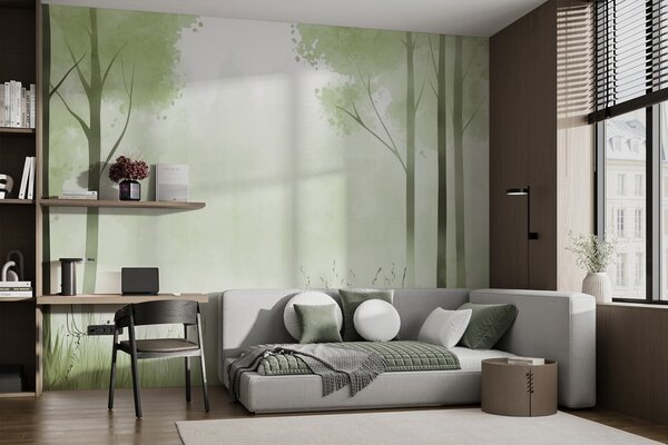 Fotótapéta Ködös erdő fákkal és fűvel, Modern fotótapéta, Modern fotótapéta, w01563v2 - Muralas.hu