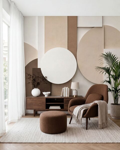 Fotótapéta Texturált bézs színű geometrikus alakzatok réteges 3D-kompozícióban, minimalista, modern, Fotótapéta geometria, w05598 : Uwalls.hu