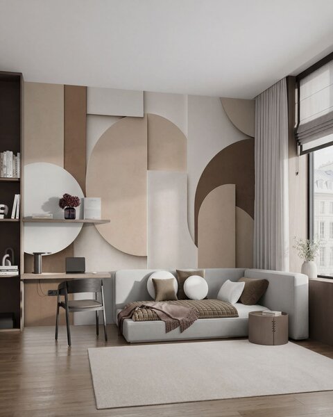 Fotótapéta Texturált bézs színű geometrikus alakzatok réteges 3D-kompozícióban, minimalista, modern, Fotótapéta geometria, w05598 : Uwalls.hu