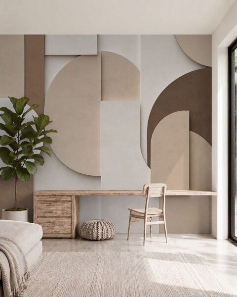 Fotótapéta Texturált bézs színű geometrikus alakzatok réteges 3D-kompozícióban, minimalista, modern, Fotótapéta geometria, w05598 : Uwalls.hu