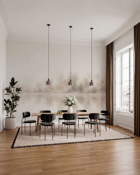 Fotótapéta Minimalista, ködös táj, finom tükröződésekkel, meleg, semleges színekben, Természet fotótapéta, w05606 : Uwalls.hu