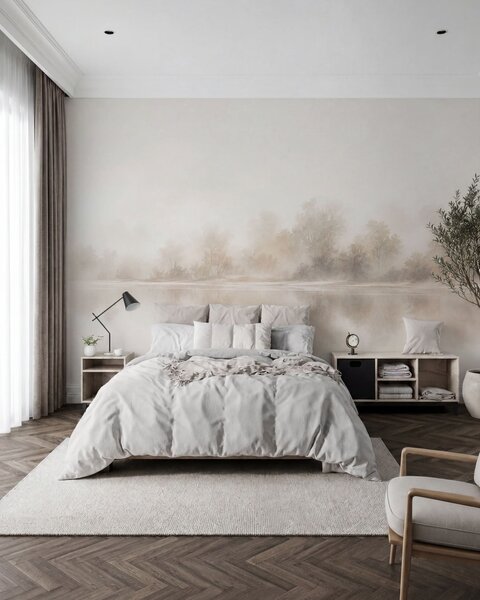 Fotótapéta Minimalista, ködös táj, finom tükröződésekkel, meleg, semleges színekben, Természet fotótapéta, w05606 : Uwalls.hu
