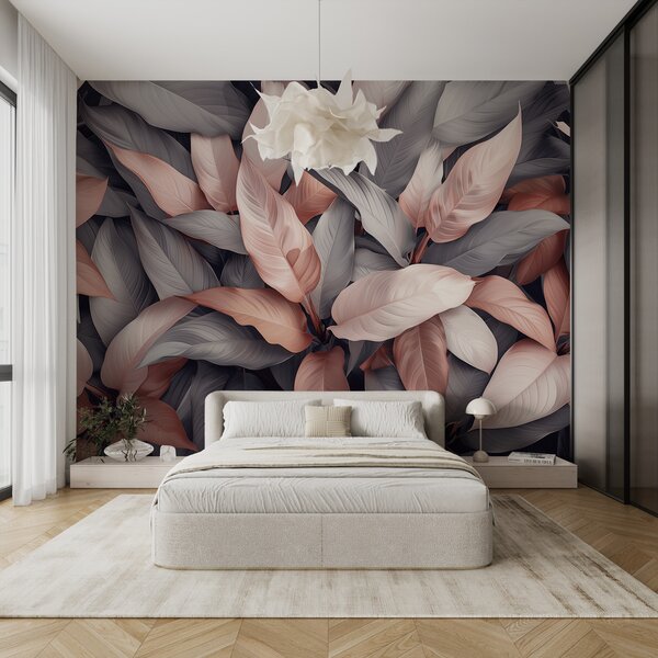 Fotótapéta Levélcsoport rózsaszín és szürke levelekkel, Modern fotótapéta, Modern fotótapéta, w01586 - Muralas.hu