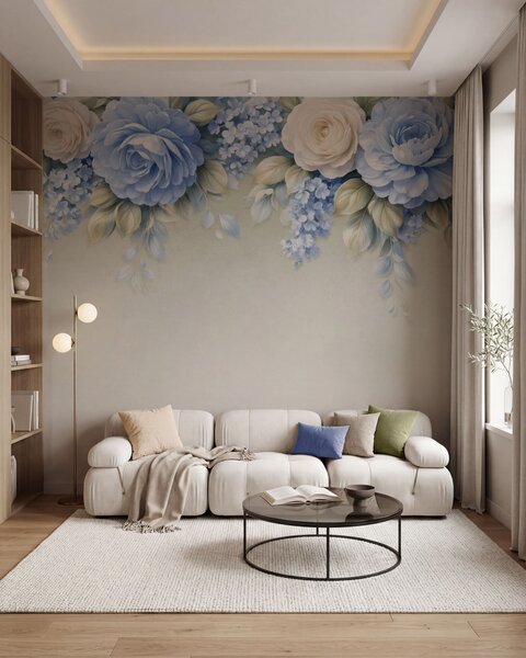 Fotótapéta Finom rózsák és virágcsokrok egy porcelán ihletésű botanikai kompozícióban,, Fotótapéta virágok és növények, w05495 : Uwalls.hu