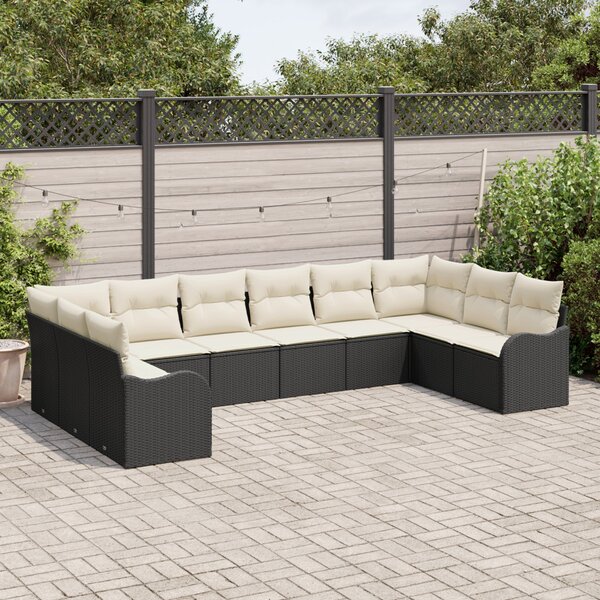Kerti Kanapé Szett Fekete 344 x 177,5 x 85 cm polirattan