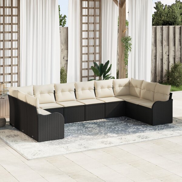 Kerti Kanapé Szett Fekete 344 x 177,5 x 85 cm polirattan
