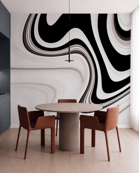 Fotótapéta Absztrakt falikép, amelyen fekete-fehér hullámok kanyarognak modern, minimalista stílusban, Fotótapéta absztrakt, w09877 : Uwalls.hu