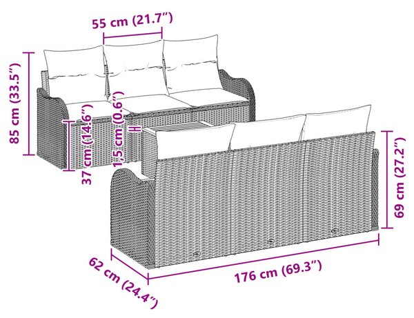 Kerti Kanapé Szett párnával 7 pcs Bézs polirattan