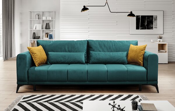 KONDELA Szétnyitható kanapé, smaragd/mustárszín, GRACE BIG SOFA