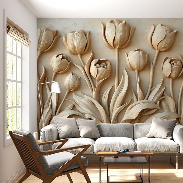 Fotótapéta Elegáns bézs tulipán szobrok virágoznak, Modern fotótapéta, Modern fotótapéta, w01852 - Muralas.hu