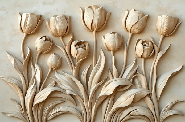 Fotótapéta Elegáns bézs tulipán szobrok virágoznak, Modern fotótapéta, Modern fotótapéta, w01852 - Muralas.hu