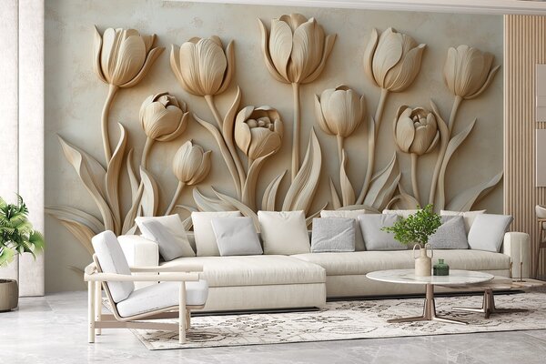Fotótapéta Elegáns bézs tulipán szobrok virágoznak, Modern fotótapéta, Modern fotótapéta, w01852 - Muralas.hu
