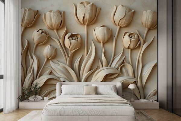 Fotótapéta Elegáns bézs tulipán szobrok virágoznak, Modern fotótapéta, Modern fotótapéta, w01852 - Muralas.hu