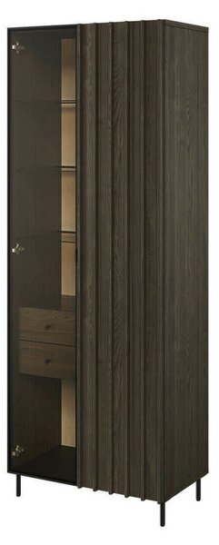 Könyvespolc Catevari 101, Ajtókkal, Fiókokkal, Edzett üveg, Laminált forgácslap, 196x73x44cm, Sötét barna