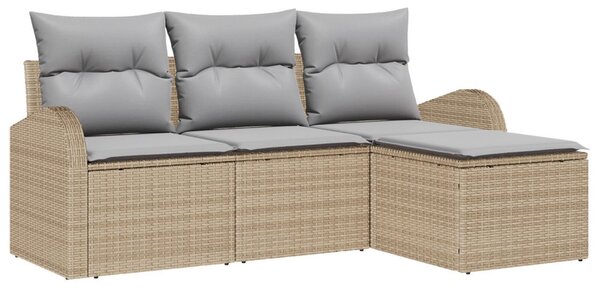 Kerti Kanapé Szett 4 pcs bézs és világosszürke Poli rattan