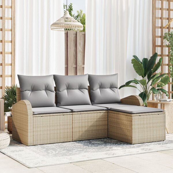 Kerti Kanapé Szett 4 pcs bézs és világosszürke Poli rattan