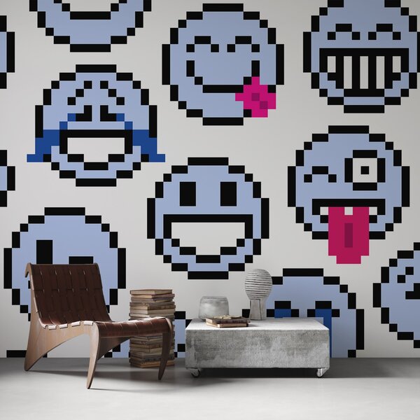 Fotótapéta Zökkenőmentes minta kék smiley arcok, Modern fotótapéta, Modern fotótapéta, w01942v2 - Muralas.hu