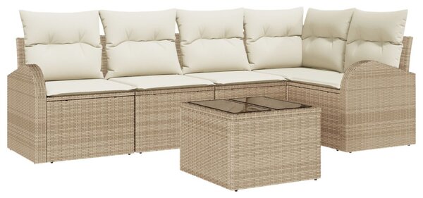 Kerti Kanapé Szett párnával 6 pcs Beige és Fehér polirattan